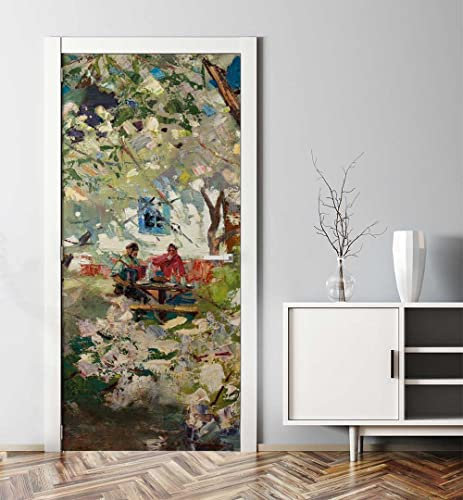 MyMaxxi - Tür bekleben mit Türtapete Türposter Türfolie Selbstklebend 90x200 Einblick in den Garten - Tür verschönern Türaufkleber ? Türposter Türklebefolie Zeichnung