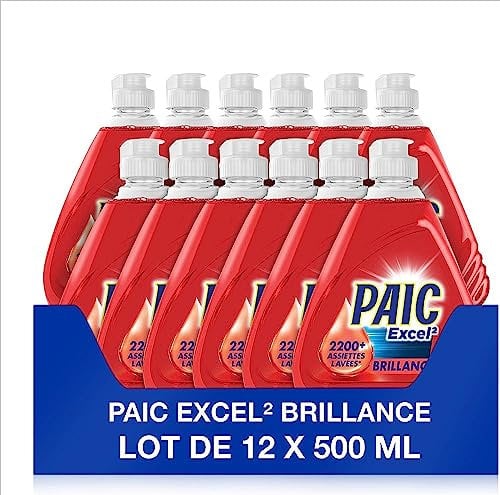 PAIC - Liquide Vaisselle Paic Excel 2- Formule Active à Froid - Brillance - Format Compact et Économique - 500ml