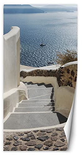 Feeby Türtapete selbstklebend Griechenland Santorini Meer 88x200 cm Türposter Türsticker Fototapete Wohnzimmer Schlafzimmer Kinderzimmer Büro Straßen Insel Weiß
