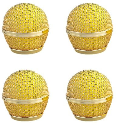 Wokyo 4PCS Microphone Head Replace, Steel Mesh Mic Grille Heads, Grille Mic Ball Replacement with Inner Foam, Fits for Beta 58A SM58 PG58 (Gold, 4 pcs)
