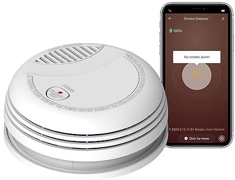 WiFi Detector de Humo, Sensor de Alarma contra Incendios inalámbrico, Detector de Humo inalámbrico Smart Life/Tuya con batería de 9V, Sirena de Alarma contra Incendios, Certificado EN 14604 (2 Piezas