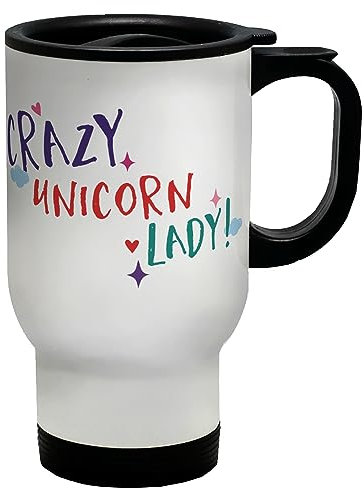 Shopagift Fantasy Creature Travel Mug Crazy Unicorn Lady Gift Stainless Steel 14oz Cup