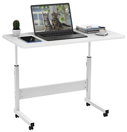Lvhecforhm Pequeño Escritorio con Ruedas, Mesa de Ordenador, 80X40cm Mesa de Escritorio Altura Ajustable, Sofá Mesas de Centro, Auxiliar para Ordenador Portátil, Auxiliar Cama Blanco Sala de Estar