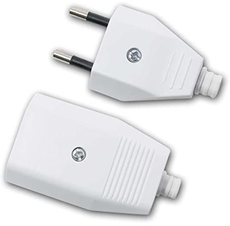 world-trading-net - 5er Set Europa-Kupplung & Stecker, weiß, Schraubanschluss, Steckrichtung gerade, max. 250V/2,5A, mit Zugentlastung