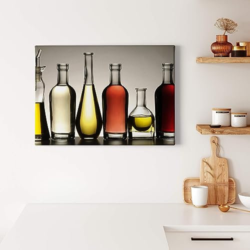 A.S. Création Leinwandbild Öl in Flaschen Kochen - Kunstdruck grau schwarz - 70x50 cm Querformat - moderne Wanddekoration Schlafzimmer Wohnzimmer Küche - Bild auf Keilrahmen