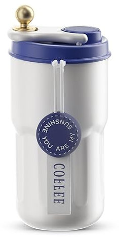 Jadin Thermo Kaffeebecher mit Druckverschlussdeckel, Kaffee Thermobecher Kaffee to Go, Doppelwandige Vakuum Termobecher Kaffee, Edelstahl Thermobecher Groß, Iced Coffee to Go Becher (420ml)