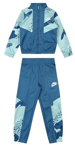 Nike -Voller Jumpsuit -Kapuzenpullover mit Gürteltasche -Hose mit elastischem Bund Logo Petrolgrün/Hellblau U1R 4-5 Jahre