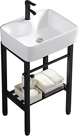 OQHAIR Lavabo Independiente Fregadero de cerámica para Cocina, fregaderos de cerámica, Lavabo de Porcelana Rectangular con Soporte de Acero Inoxidable y Kit de Drenaje para baño de Granja