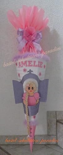 Schultüten Bastelset Prinzessin Rapunzel weiß-rosa-lila Schultüten-Rohling 3D Wellpappe-Rohling