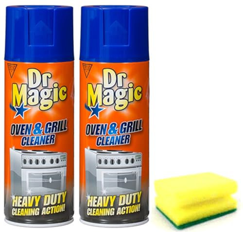 2X Dr Magic Oven and Grill Cleaner Spray (2X 390 ml)- Effortlessly and Effectively Remove All Stubborn Food Residues and Grease from Oven and Grill - With Degreaser Sponge