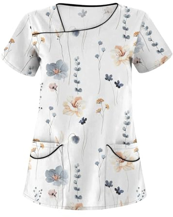 Damen Pfleger Schlupfkasack Kurzarm Kasack Rundhals T-Shirt Tuniki Bluse Krankenpfleger Kosmetikerin Uniform Hospital Pflegeheim Schlupfhemd Berufskleidung Schlupfhemd Damen Medizin Uniform