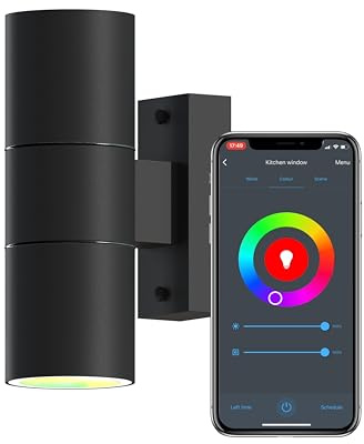 CALEX Smart Outdoor LED Wandleuchte, 2×GU10, Up & Downlight, zylindrische Form, RGB-Farben & kalt- bis warmweiß Licht, dimmbar, wasserdicht, WLAN App- & Sprachsteuerung, Schwarz