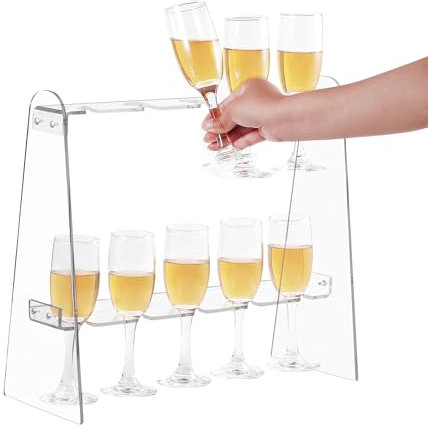 Tobiwibby 2-Tier Acrylic Champagne Glass Holder, Champagne Wall Stand, Tabletop Stemware Hanging Display Rack with 10 Slots, Transparent, 16.1 x 9.2 x 16.1 inches