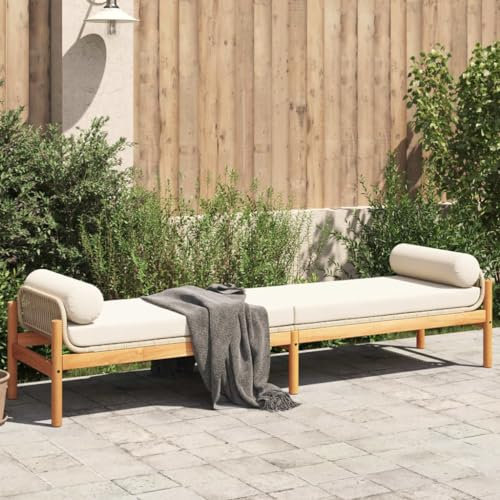 Festnight Gartenbank Loungebett Outdoor,Gartensofa Poly Rattan Akazie Gartenbettsofa Liegesofa Relaxliege,Sonnenliege mit Kissen Beige Gartenmöbel