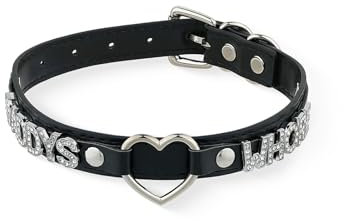 ADEMISHIA Schwarze Herz O-Ring Buchstaben Choker Halskette für Frauen, Punk handgefertigtes PU-Leder Leinenhalsband für Mädchen, verstellbarer Gothic-Schmuck