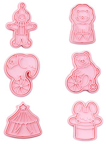 Lot de 6 emporte-pièces en silicone pour décoration de gâteaux Motif animaux du cirque