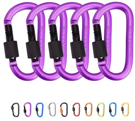 5 Stück Karabiner mit Schraubverschluss, Lila Schlüsselanhänger Karabinerhaken Aluminium Schraubkarabiner Karabiner Haken D-Clip für Hundeleine, Geschirr, Camping, Aluminiumlegierung D-Typ