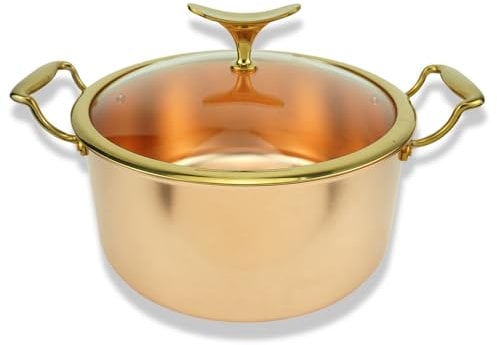 Funmaker Pure Copper Pots and Pans - Hammered Copper Stovetop Cookware (24cm Pot)