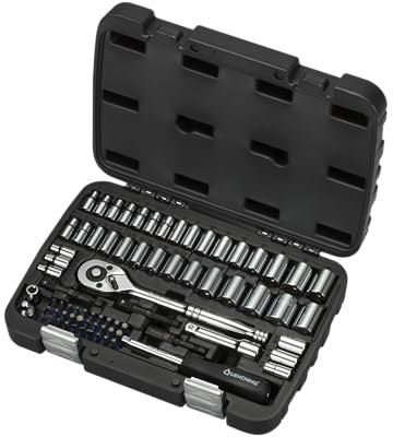 QUENCHING 1/4 & 3/8 Drive Socket Set, 74Pcs Socket Wrench Set SAE from 1/4-3/4, Metric 4-19mm, 6-Point CR-V Shallow Sockets Kit with 72T Quick-Release Ratchet, Extension Bar, Storage Case