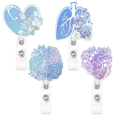 Hugwish 4 pcs porte badge enrouleur infirmiere rétractables avec Clip pour médecins et professionnels de la santé, badge aide soignante personnalisé, porte carte infirmiere, tour de cou infirmiere (4)