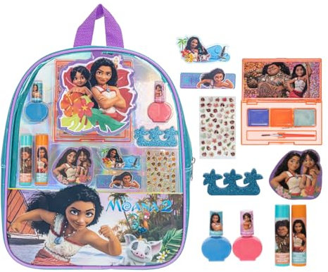 Disney Moana 2 Makeup Filled Backpack Set, Including Lip Balm, Nail Polish, Nail File, Hair Bows, and Other Accessories, Perfect for Parties, Sleepovers and Makeovers, Ages 3+, By Townley Girl