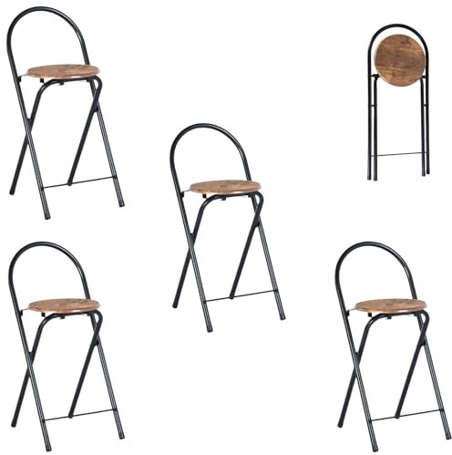 ZZINOKE Set Di 4 Sgabello Bar Pieghevoli, Altezza seduta 55,5 cm, Sgabello Pieghevole Con Schienale, Nessun Montaggio Richiesto, Per Cucina, Bistrot, Negozio, All'Aperto (Retrò Marrone e Nero)
