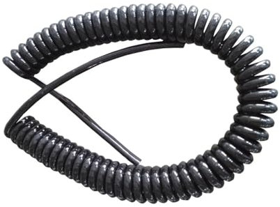 Extensión de manguera rizada negra 2x0.75mm, 5 metros (50 cm enrolados), ideal para aumentar el alcance en tareas de riego o en cualquier espacio que requiera flexibilidad y resistencia.