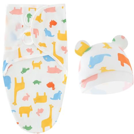 Asudaro Pucksack mit Mütze,Hut Stirnband mit Wickeldecke,Neugeborenenwickel Baby,für Jungen Mädchen Baby Schlafsäcke, Baumwolle Wickeldecke für Neugeborene Jungen Mädchen(blauer Elefant)