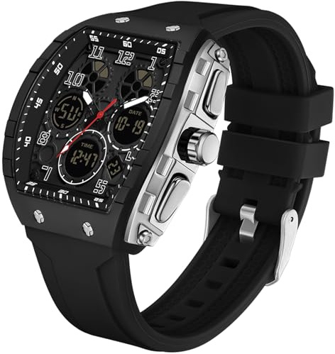 findtime Armbanduhr Herren Digital und Analog Militär Sport Uhr 5ATM Wasserdicht Sportuhren Herren LED Licht Stoppuhr Coutdown Tactical Watch Robuste Outdoor Uhr Silikon 12/24H Eckiges gehäuse