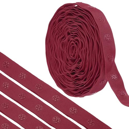 QUARKZMAN 4 Yard Snap Button Tape zum Nähen, Baumwoll-Snap-Button-Borte Schnellverschluss-Schnallenband für Kleidung Stoff DIY Handwerk, Burgunderrot