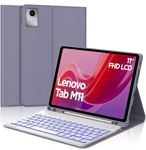 JADEMALL Custodia con Tastiera per Lenovo Tab M11 11 2024 TB330FU/330XU, Italiana QWERTY Tastiera Magnetica Retroilluminata Wireless Bluetooth per Lenovo Tab M11 11 Pollici, Viola