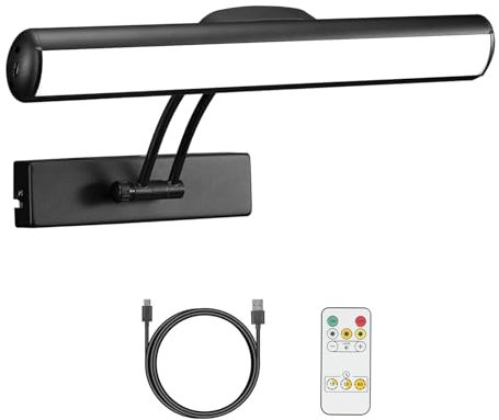 Wireless LED Picture Light with Remote, Rechargeable Battery Painting Light, Dartboard Light Metal Art Lights, 300LM Brightness Adjustable Highlight Display Lamp for Frame Portrait