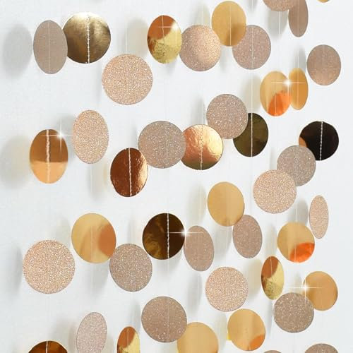 Bunt Glitzer Papier Circle Dots Garland,Rose Gold 2 Stücke Hängende Iridescent Runde Garland für Geburtstag Hochzeit Party Deko