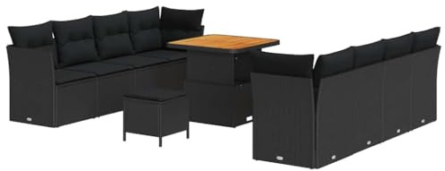 vidaXL Garten-Sofa-Set 11 pcs Schwarz Poly-Rattan, Garten und Terrasse, modernes Gartenmöbel Set, strapazierfähiges Sofa für Sommer Lounge und Essen