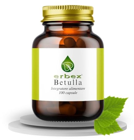 ERBEX - Betulla 100 Capsule | Estratto di Betula pendula Roth 430mg | Drenaggio dei Liquidi Corporei | Depurazione | Funzionalità delle Vie Urinarie | Integratore Alimentare
