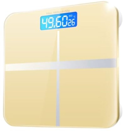 Beufee Digitale Waage für das Körpergewicht, gehärtetes Glas, intelligente, genaue Messung, Digitale Personenwaage, LCD-Bildschirm, 180 kg, batteriebetrieben (Gold)