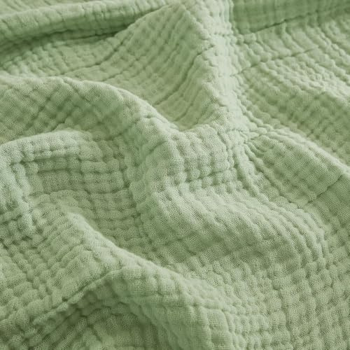 EMME Musselin-Decke 305x240 Baumwolle OEKO-TEX Erwachsene Tagesdecke,Grün | Sommer-Überwurf Decken Für Bett Atmungsaktive Gaze-Decke Ganzjährig Weich & Leicht Vorgewaschene Baumwolldecke Bettdecke