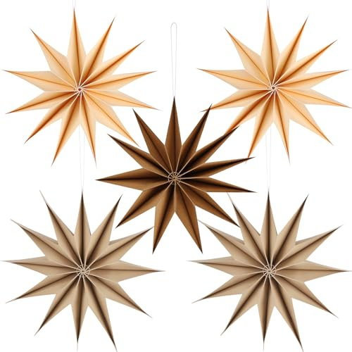 BestoFun 5 Stück Papiersterne Weihnachten Braun 30cm Khaki 12 Zacken Papiersterne Faltsterne Aufhängen Beige Weihnachtsdekoration für Weihnachtsdeko Tischdeko Zimmer Hochzeit