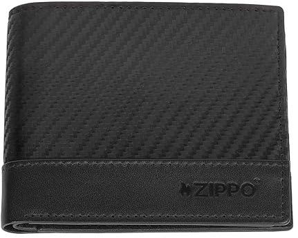 Zippo Wallet - Leather - Black - Wallet for Men and Women - Wallet with RFID Protection - Carbon Look, Black - Tri Fold - Coin Pocket, standard size, Modern