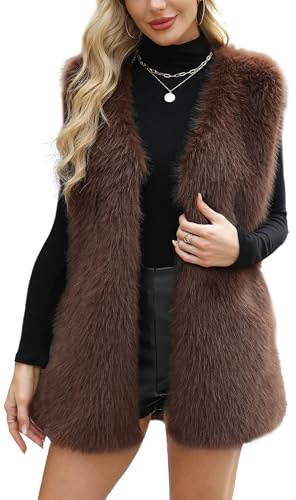 Adigau Gilet da Donna in Pelliccia Sintetica Elegante Termico Giacca Senza Maniche Casual Smanicato Donna Gilet con Tasche Primavera Autunno Inverno