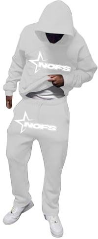 NOFS Tuta da jogging da uomo e da donna, 2 pezzi, Y2K, Hip Hop, unisex, con cappuccio, con lettere stampate, felpa sportiva