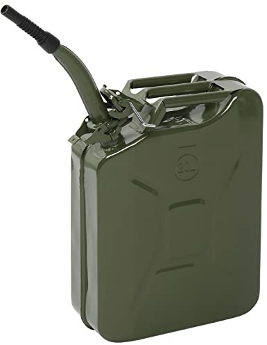 Bonnlo Bidón de Gasolina, Bidón de Gasolina 20 Litros, Bidón de Gasolina Metalico con Despachador Flexible Estandar UK, Verde Oliva (Verde Oliva x1, 34x14x44 cm)