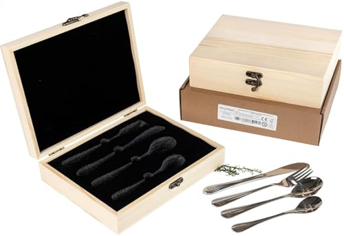 Kinderbesteck Set aus Edelstahl mit Fahrzeug Gravur (Bagger, Traktor...) - in FSC® Holzkiste