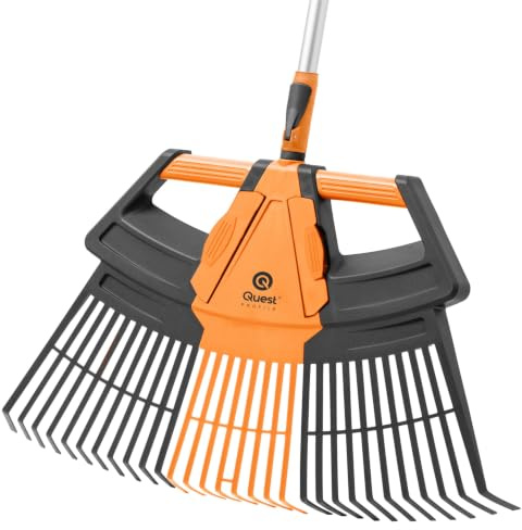 Quest 3in1 Gartenwerkzeug Laubrechen mit Teleskopstiel | 3-in-1 Harke mit Laubgreifer & Krallenfunktion, höhenverstellbarer Stiel, rostfrei & wetterfest, ergonomisch & leicht