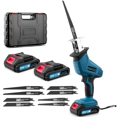 YELYEE Reciprocating Saw 21V, 0-4000 RPM Variable Speed Cordless – 2 Batteries & 8 Saw Blades Included, Electric Hand Saw for Wood, Metal, PVC, Pipe & Plastic