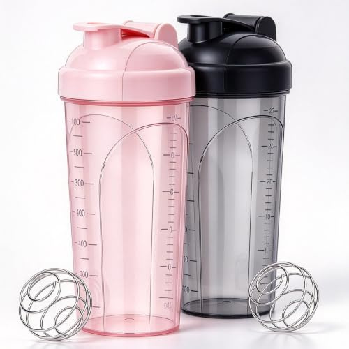 PZMLOASN 2 stück Protein Shaker 800ML | shaker proteinshake Leak-proof | Eiweißshaker, Mit Edelstahl Mixball,ml-Skala, spülmaschinenfest für Fitness, Auto & Büro