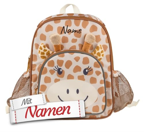 LALALO Sterntaler Kindergartenrucksack personalisiert, Giraffe Kaya Giraffe, mit Namen bestickt - wasserabweisend, Hauptfach mit Kühlfunktion, Brustgurt, Reflektoren