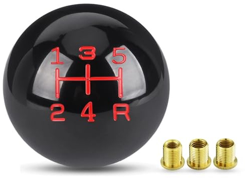 JFRKGMU 5 Speed Round Ball Car Gear Shift Knob Black with M8 M10 Adapter Replacement Shifter Automatic Manual Stick Heads Car Gear Shift Knob(Large Font)