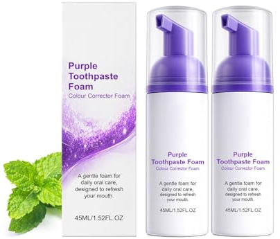 Dentifricio viola, denti bianchi, 45 ml, pasta per la rimozione delle macchie, dentifricio per sbiancamento delicato dei denti e pulizia profonda senza perossido (2 pezzi)