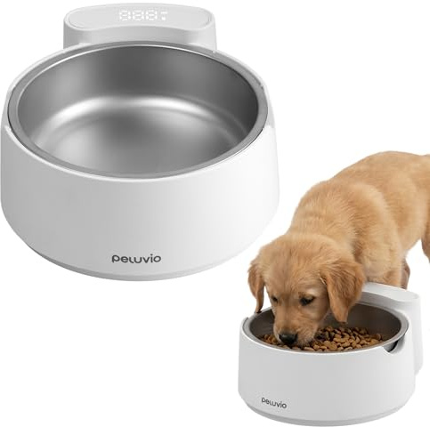 Peluvio PE-SCALO Blanc Gamelle avec Balance pour Chien, Bol Doseur en INOX 304, Précision 1 g, Fonction Tare, Mesure en g et ML, Gamelle Digitale pour Croquettes, Nourriture Humide et Eau, 700 g